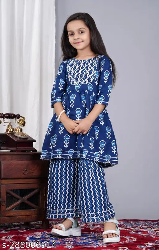 Rayon kurta and sharara set, printed with vibrant colors for girls aged 3-12 years, Indian traditional wear on display