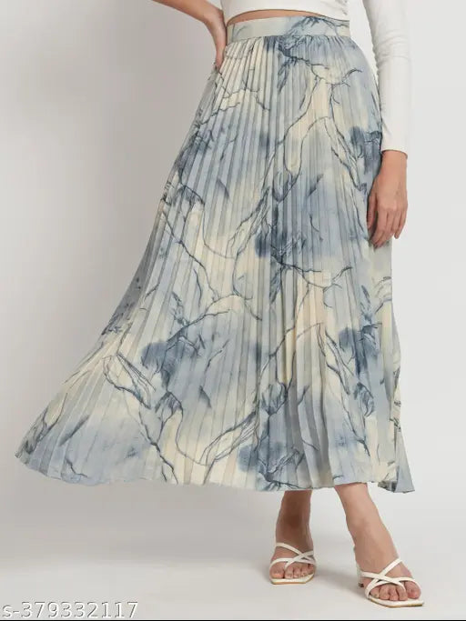 Long, printed, patterned skirt with a flared hemline and solid border