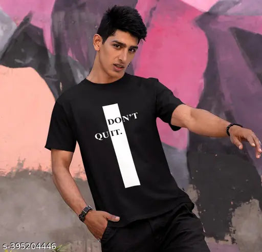 Midnight black, super soft cotton casual t-shirt by Chapter 83. Printed with "Don't Quit - Do It" motivational phrase. Single 'M', 'L', or 'XL' size available. 100% cotton, breathable fabric. Made in India