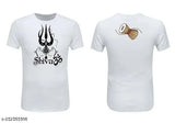 White polyester round neck half sleeve T-shirt with sublimation printing featuring Bhole Nath, Shiv Shankar, Mahadev, and Mahakal deities. High-quality Indian-made apparel, both sides printed