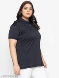Solid black cotton blend women's short sleeves t-shirt, perfect for casual wear in any setting