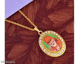 Gold-plated brass Shirdi Sai Baba pendant, Vastu-compliant metal image photo for men and women necklace, India origin