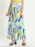 Floral print crepe long skirt, elastic waist, pleated A-line. Versatile women's skirt for all occasions, comfortable and sophisticated. Size 26-38 inches. Indian made