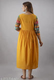 Rayon A-line gown kurta, embroidered with three-quarter sleeves. Women's ethnic Indian fashion on mannequin