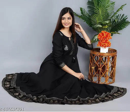 Black embroidered anarkali kurti with embellished border