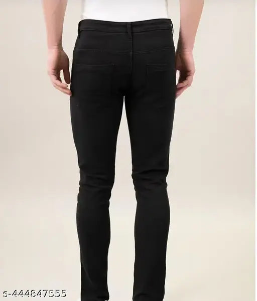 Mens black cotton regular slim fit mid rise jeans, denim