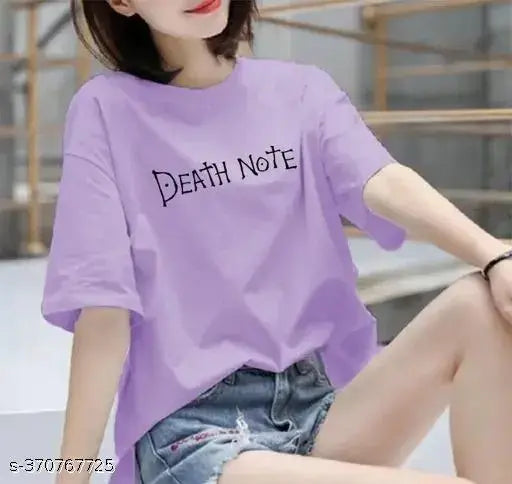 Purple oversized round neck t-shirt with 'Death Note' print