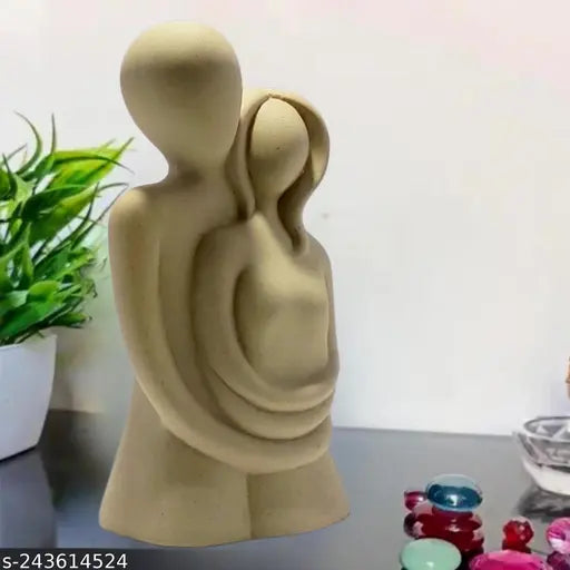 Off-white ceramic modern love sculpture: hugging couple figurine for office or bookshelf decor, 8cm L x 20cm H x 11cm W, hand-painted, romantic art piece for special occasions