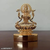 Gold-toned brass metal Lakshmi idol, traditional Diwali Puja decoration, 7cm x 11cm x 1cm