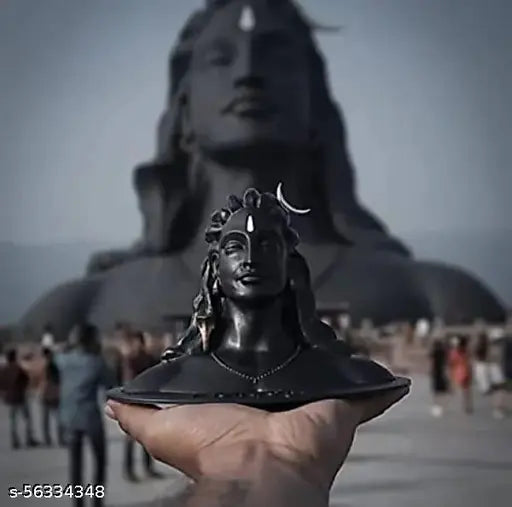 Poly resin Adiyogi Shiva idol for home decor, black crescent moon top, 6cm x 6cm x 6cm miniature statue