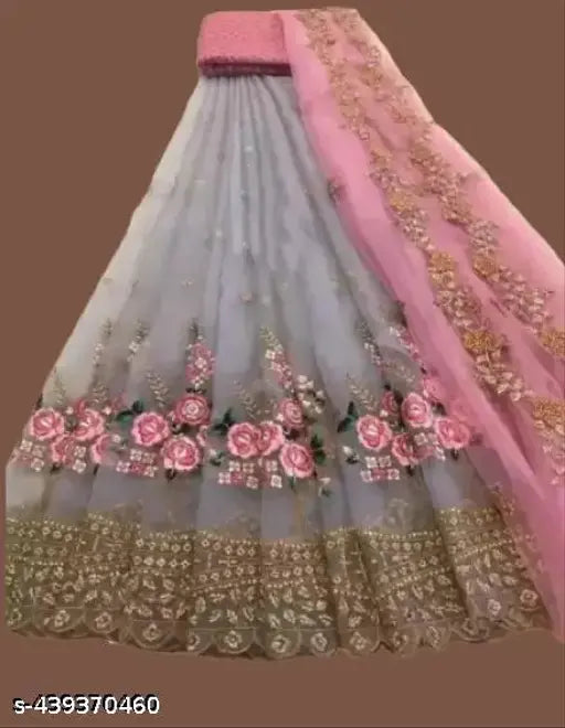 Kids net lehengha choli, semi-stitched, embroidered design, available in various sizes from 3-14 years