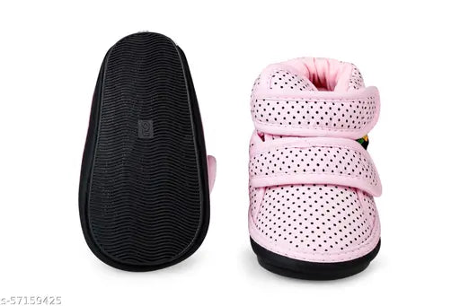 Pink and black polka dot casual baby boots