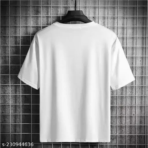 White polyester round neck t-shirt, men's eye blink printed design, casual/formal wear