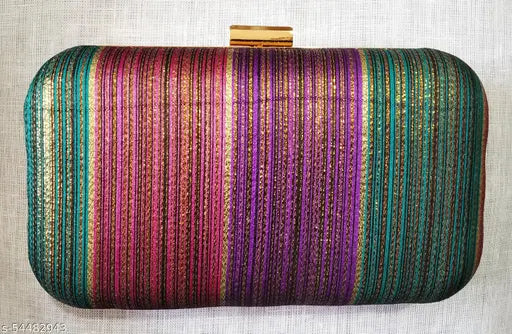 Multicolored clutch bag with a variety of colors and patterns