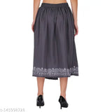 Crepe embroidered polyester skirt, solid color, calf length (30 inches), pack of 2 with elasticated belt - available in sizes 26, 28, 30, 32, 34 (India origin)