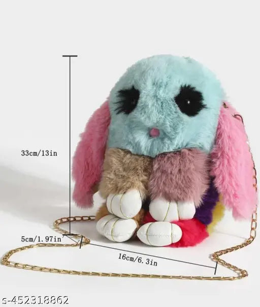 Multicolor soft stuffed rabbit crossbody bag