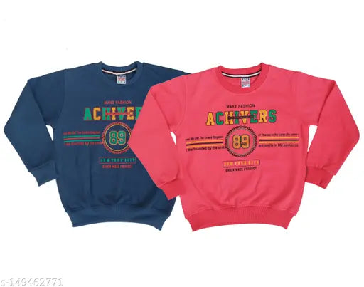 Kids Boys winter fleece Sweatshirt Combo2, cotton, long sleeves, solid color. Two pieces for a cozy twin set, perfect winter gift for boys aged 3-12 years old, made in India with smooth, soft, breathable poly cotton fabric