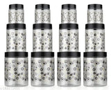 Premium print kitchen containers with spoons, set of 12, 1200ml, 650ml, 350ml, black color