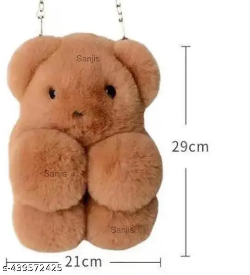 Tan teddy bear shoulder bag cross body sling bag for girls women