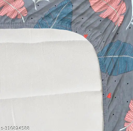 Double cotton king size fitted bedsheets with botanical print, elastic & superfine quality, ideal for summer. Made by Laughing Buddha, a leading Indian home furnishing brand