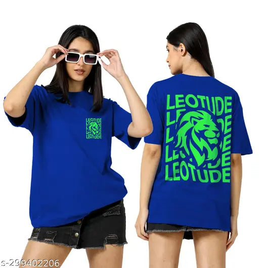 Blue cotton blend half sleeve t-shirt, trendy TROND women's oversized shirt, plus size also available