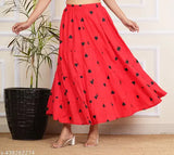 Red love print viscose rayon skirt, vibrant design for women's free size