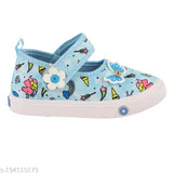 Levot Enasky blue Velcro ballerinas for girls: Canvas sole, PVC print, comfortable & stylish kids footwear