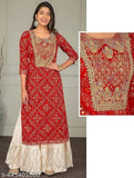 Red and gold embroidered traditional kameez set