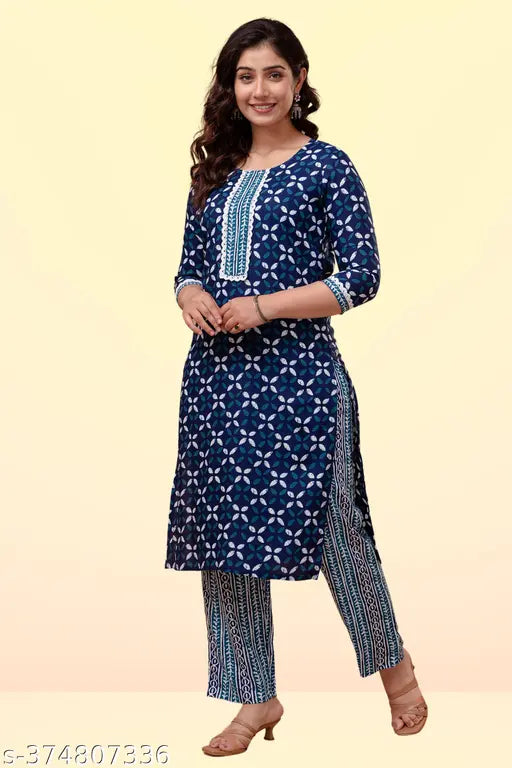 Blue rayon kurta palazzo set for women, printed pattern, versatile daily-to-party wear