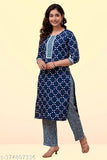 Blue rayon kurta palazzo set for women, printed pattern, versatile daily-to-party wear