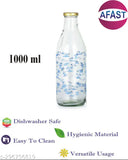 Blue Tree Glass WaterMilk Bottles (1000ML), pack of 8 - reusable, dishwasher-safe, eco-friendly glass bottles with metal caps for fridge storage