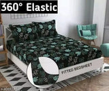 Glace Cotton Botanical Double Elastic Bedsheet, premium fitted with 2 pillow covers for summer