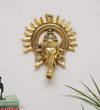 Gold-painted metal Ganesh idol wall decor, 23cm tall, unique design for home art