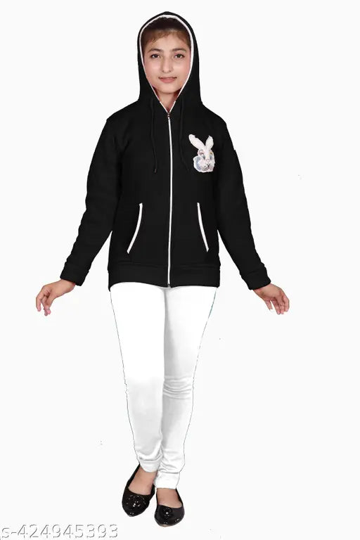 Black cotton hoodie with hood, long sleeves, and a zipper