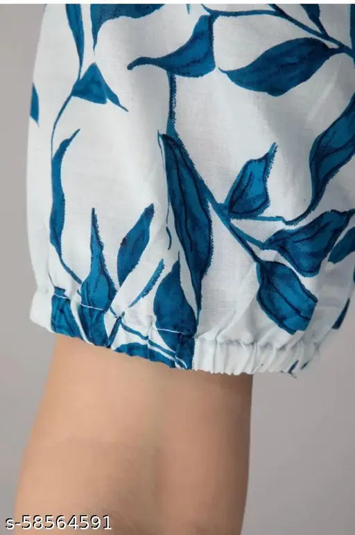 Blue and white patterned fabric kameez with embroidery, casual style