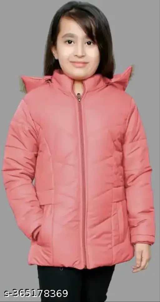 Vivid pink funky kids girl jacket with black zip closure