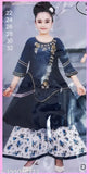 Modern classy girls kurta sets, printed A-line sharara with three-quarter sleeves for children aged 6-7 years, Indian traditional clothing on display