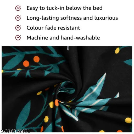Elastic fitted double bedsheet with 2 pillow covers, multi-colored cotton (90x90"/78x72"), thread count 290, suitable for summer, machine washable