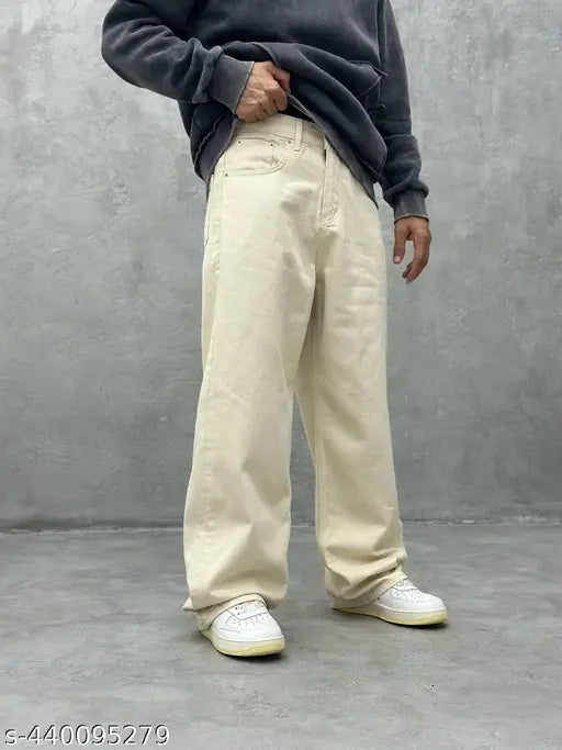 Men's wide leg jeans in khaki