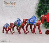 Handmade Rajasthani Camel Figurine Set (Red), 3 pieces, 10cm each - Decorative animal figurines for home or car dashboard