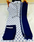 Women's kurta set, royal blue and white checkered pashmina fabric
