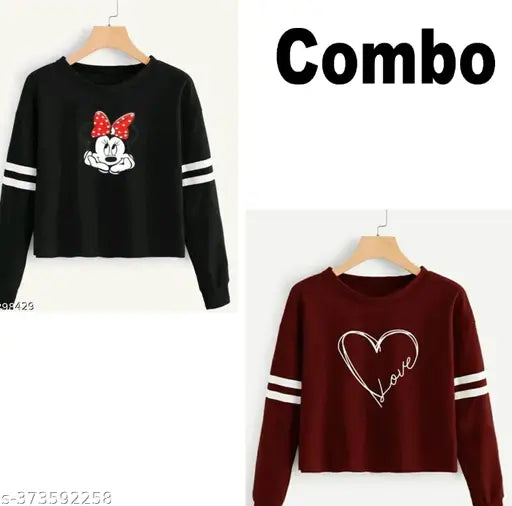 Cotton blend round neck full sleeves printed t-shirt for women and girls, India-made, trendy and alluring