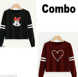 Cotton blend round neck full sleeves printed t-shirt for women and girls, India-made, trendy and alluring