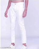 Cotton blend flaying men's white jeans, solid pattern for sizes 28, 30, and 32