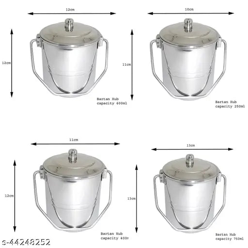 Silver metal jars, set of 4 with lids