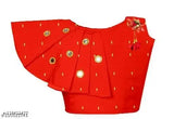 Kids black A-line lehenga with red choli, self-designed, cotton blend, intricately embellished, available in multiple sizes for kid's parties or ethnic wear