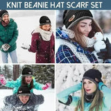 Knit beanie hat scarf set for men and women in brown