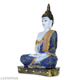Blue and white polyresin Gautam Buddha Idol Statue, ideal for home living room or study room decor. Handcrafted with traditional techniques, symbolizing stability and focus