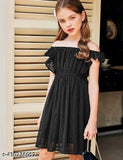 Black lace ruffle sleeve dress for kids
