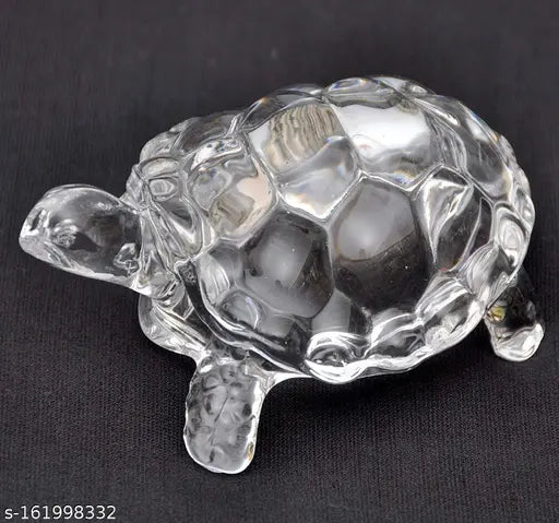 Clear crystal feng shui turtle showpiece, boosts career luck (India-made, 8cm x 3.5cm x 5cm)